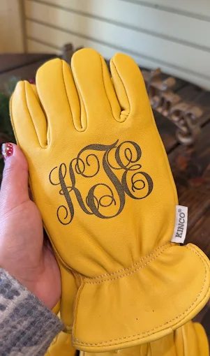 Monogrammed leather work gloves